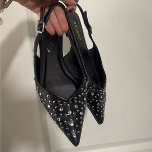 Black Studded Pointed Slingback Flats